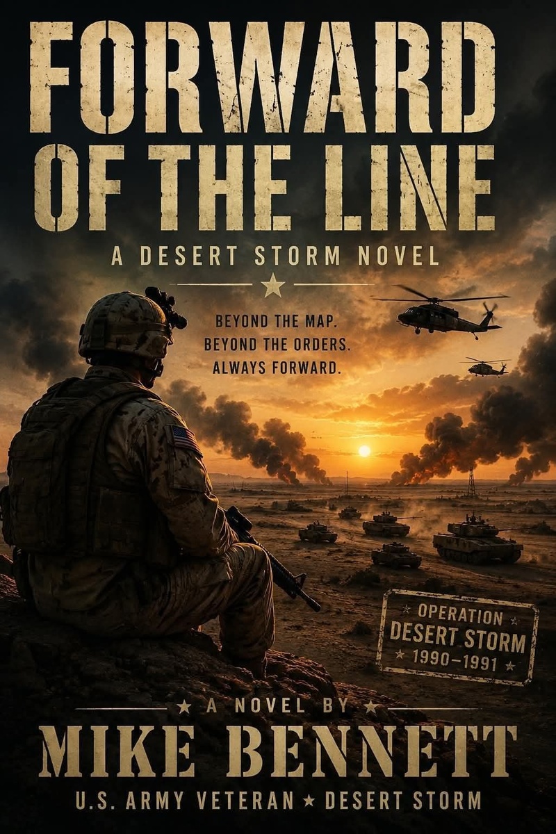 Forward of the Line Desert Storm novel book cover by Mike Bennett
